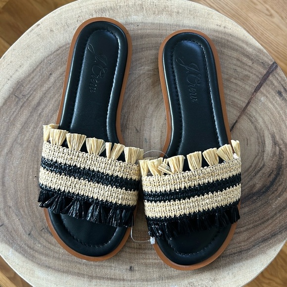 J. Crew Sorrento woven sandal with raffia fringe Black and natural Size 6.5 - Picture 3 of 9
